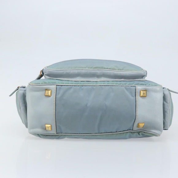 PRADA Hand Bag Nylon Light Blue Gold Auth mr2145A
