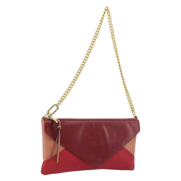 Chloe Shoulder Bag Leather Red Gold Auth mr2151
