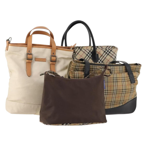 Burberrys Nova Check Blue Label Clutch Bag Canvas 4 Set Brown Beige Auth mr2152