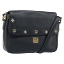 MCM Shoulder Bag Leather Black Gold Auth mr2156-1