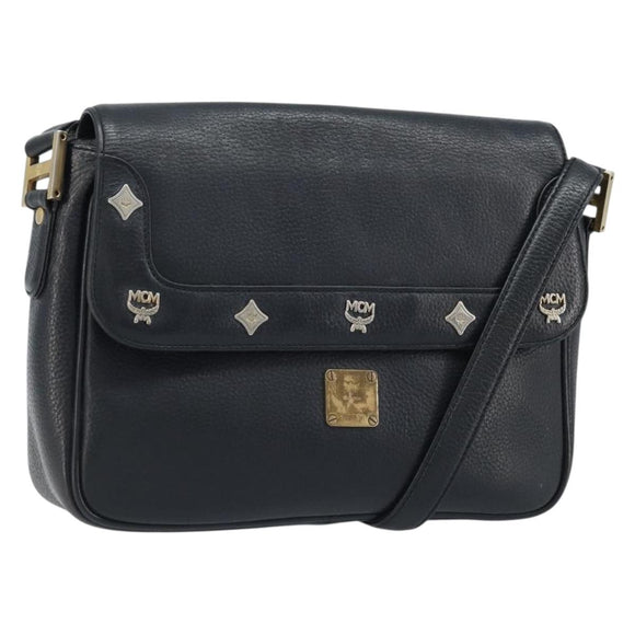 MCM Shoulder Bag Leather Black Gold Auth mr2156