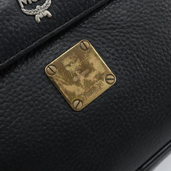 MCM Shoulder Bag Leather Black Gold Auth mr2156