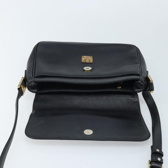 MCM Shoulder Bag Leather Black Gold Auth mr2156