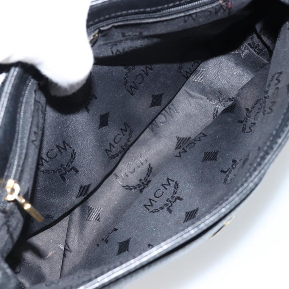 MCM Shoulder Bag Leather Black Gold Auth mr2156