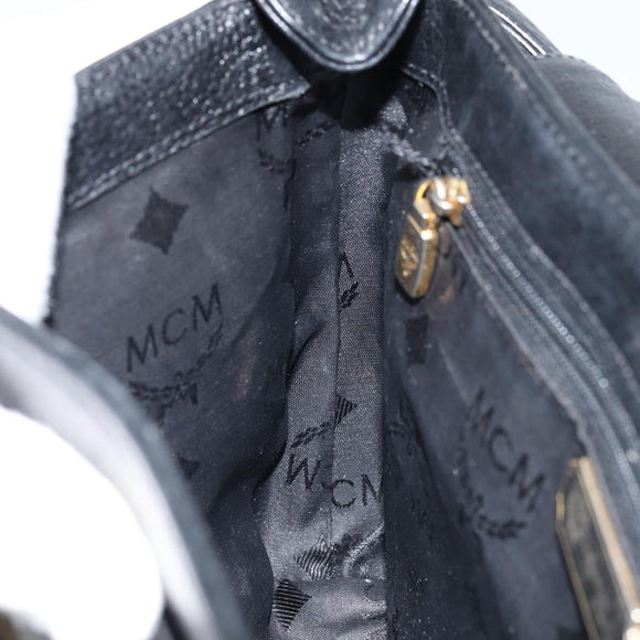 MCM Shoulder Bag Leather Black Gold Auth mr2156