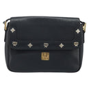 MCM Shoulder Bag Leather Black Gold Auth mr2156-2