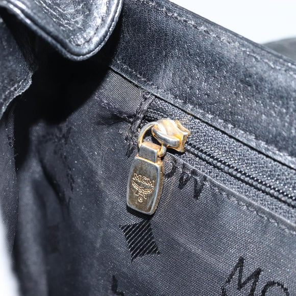MCM Shoulder Bag Leather Black Gold Auth mr2156