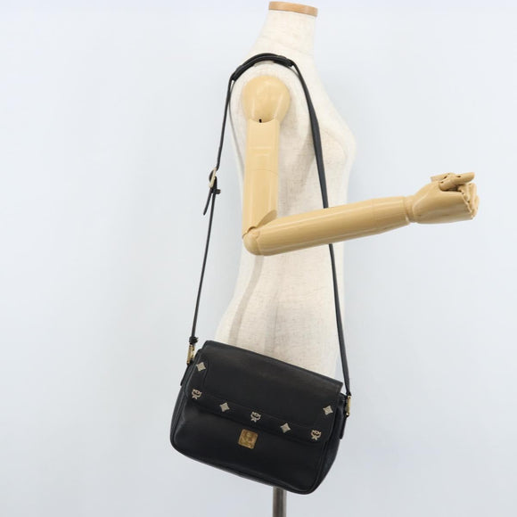 MCM Shoulder Bag Leather Black Gold Auth mr2156