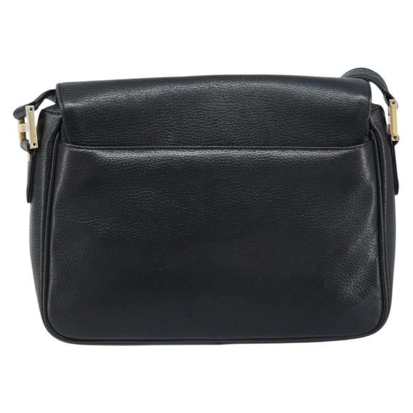 MCM Shoulder Bag Leather Black Gold Auth mr2156