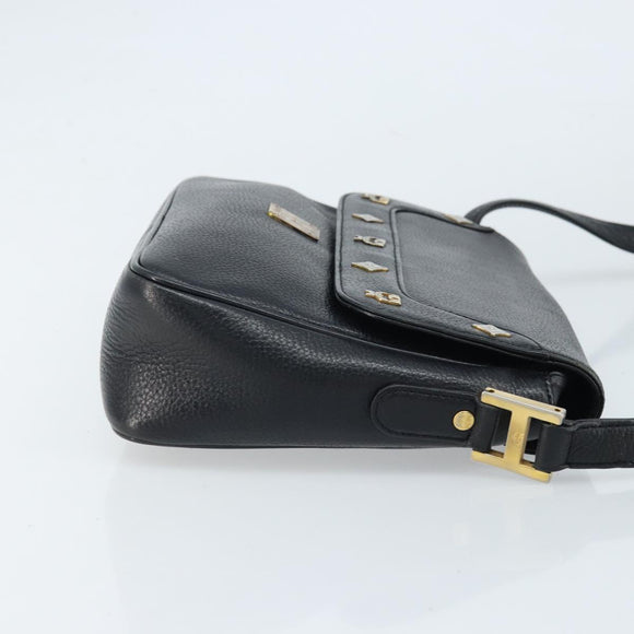 MCM Shoulder Bag Leather Black Gold Auth mr2156