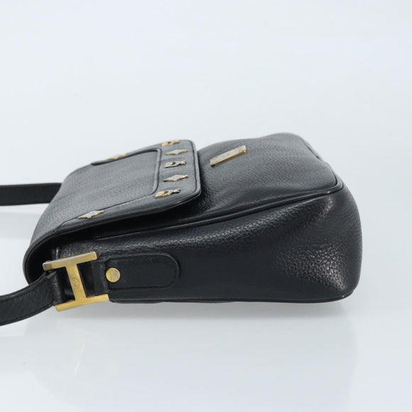 MCM Shoulder Bag Leather Black Gold Auth mr2156