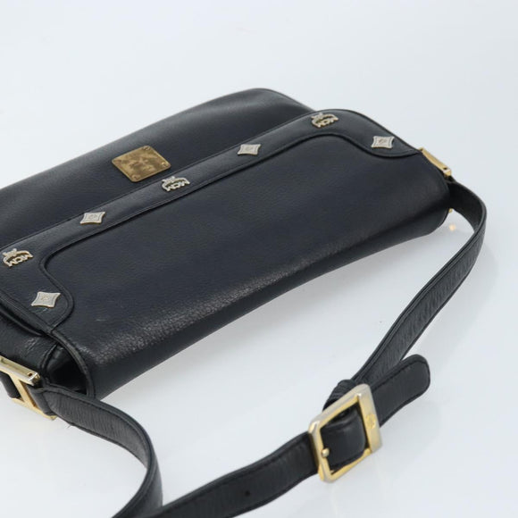 MCM Shoulder Bag Leather Black Gold Auth mr2156