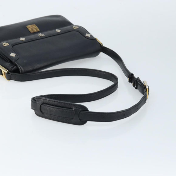 MCM Shoulder Bag Leather Black Gold Auth mr2156