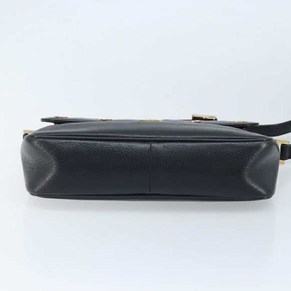 MCM Shoulder Bag Leather Black Gold Auth mr2156