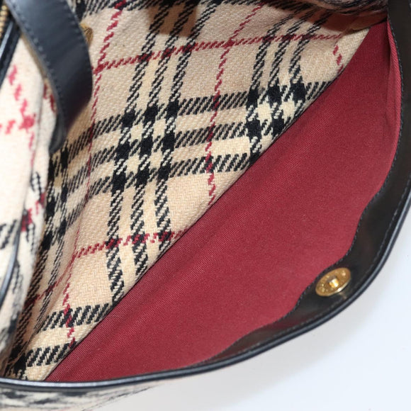 BURBERRY Nova Check Hand Bag Wool Beige Gold Auth mr2159V