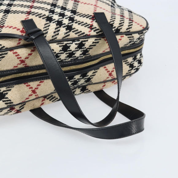 BURBERRY Nova Check Hand Bag Wool Beige Gold Auth mr2159V
