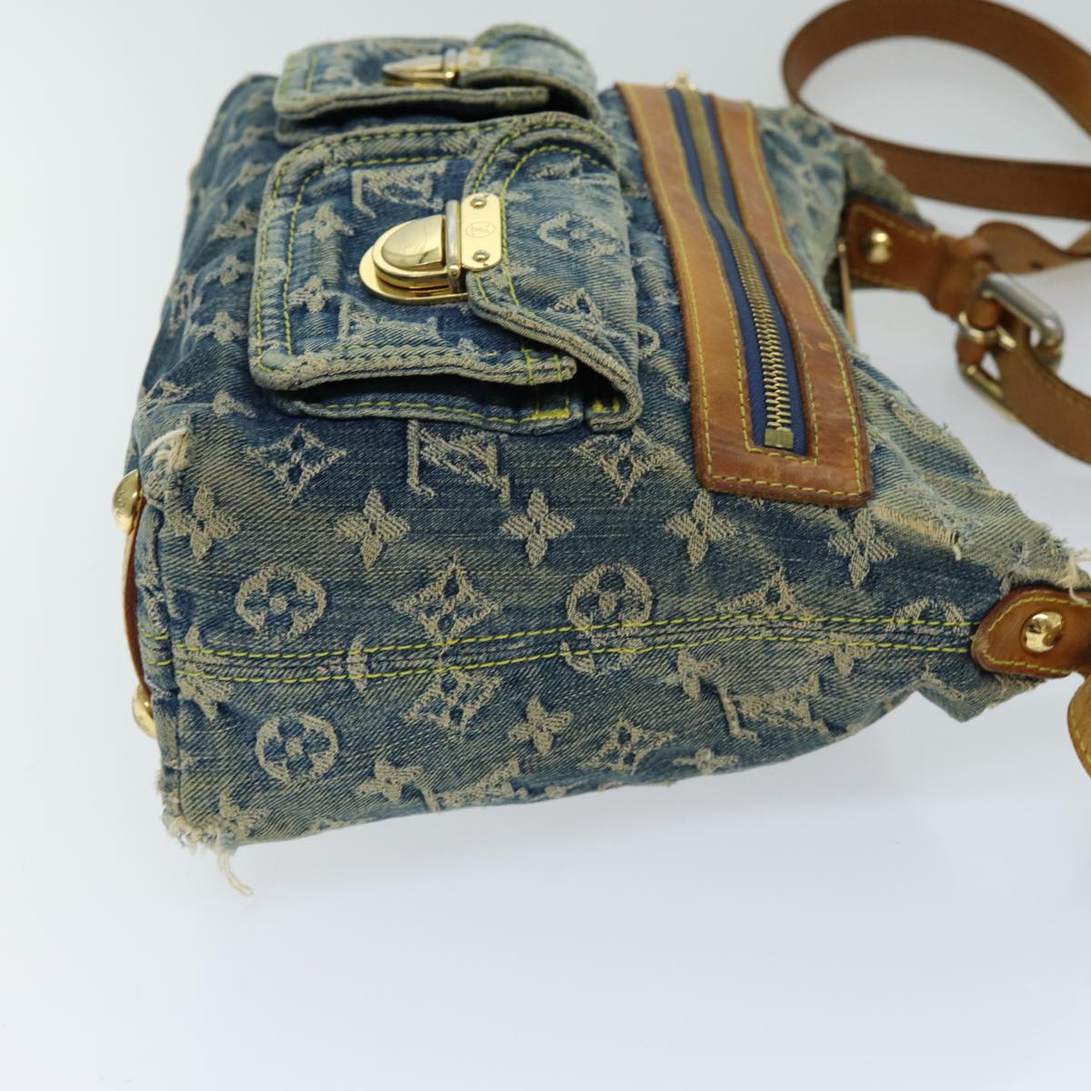 LOUIS VUITTON Monogram denim Buggy PM Shoulder Bag Blue M95049 LV Auth mr216