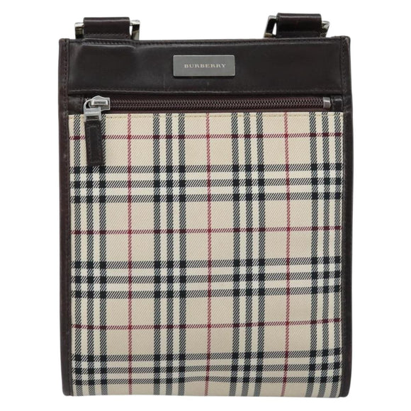 BURBERRY Nova Check Shoulder Bag Canvas Beige Silver Auth mr2160
