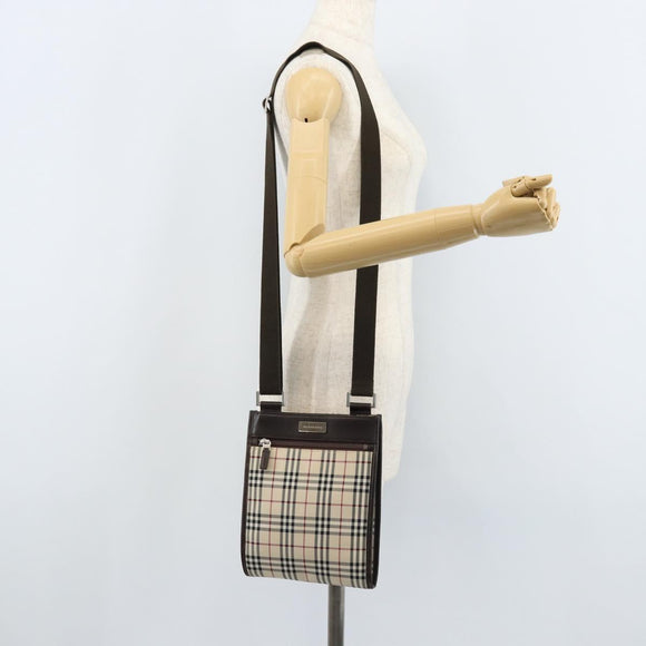 BURBERRY Nova Check Shoulder Bag Canvas Beige Silver Auth mr2160