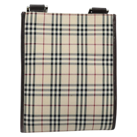 BURBERRY Nova Check Shoulder Bag Canvas Beige Silver Auth mr2160