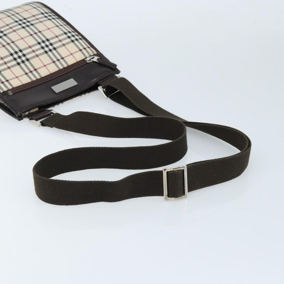 BURBERRY Nova Check Shoulder Bag Canvas Beige Silver Auth mr2160