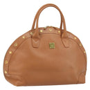 MCM Hand Bag Leather Brown Gold Auth mr2162-1