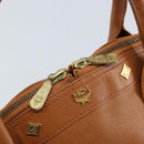 MCM Hand Bag Leather Brown Gold Auth mr2162-15