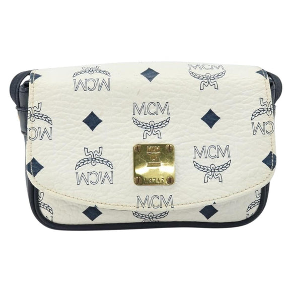 MCM Vicetos Logogram Shoulder Bag PVC Leather White Gold Auth mr2164