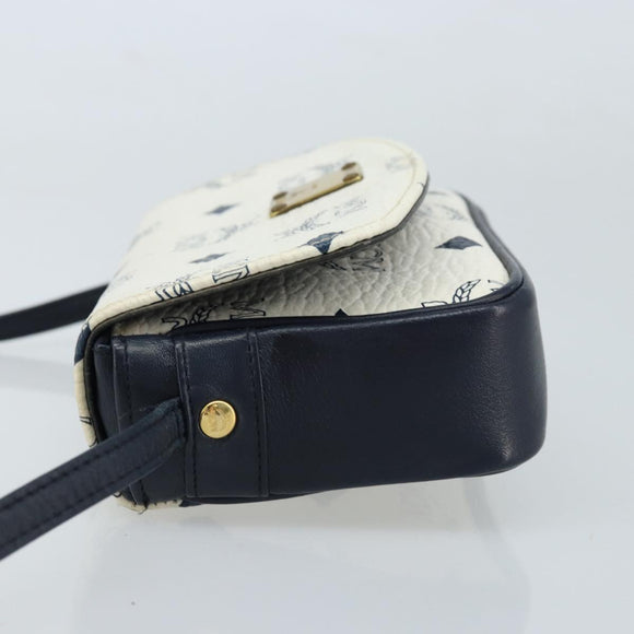 MCM Vicetos Logogram Shoulder Bag PVC Leather White Gold Auth mr2164