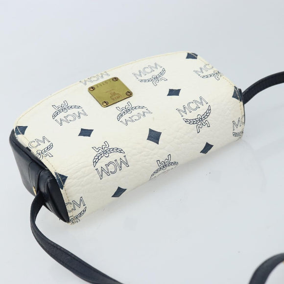 MCM Vicetos Logogram Shoulder Bag PVC Leather White Gold Auth mr2164