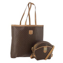 CELINE Macadam Canvas Clutch Bag PVC Leather 2 Set Brown Black Auth mr2165-1