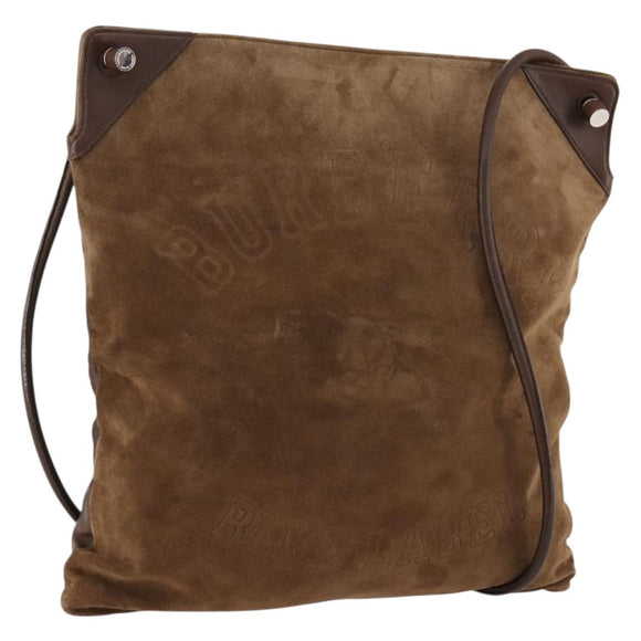BURBERRY Shoulder Bag Suede Leather Brown Silver Auth mr2170