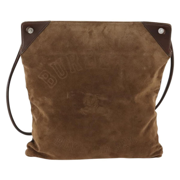 BURBERRY Shoulder Bag Suede Leather Brown Silver Auth mr2170
