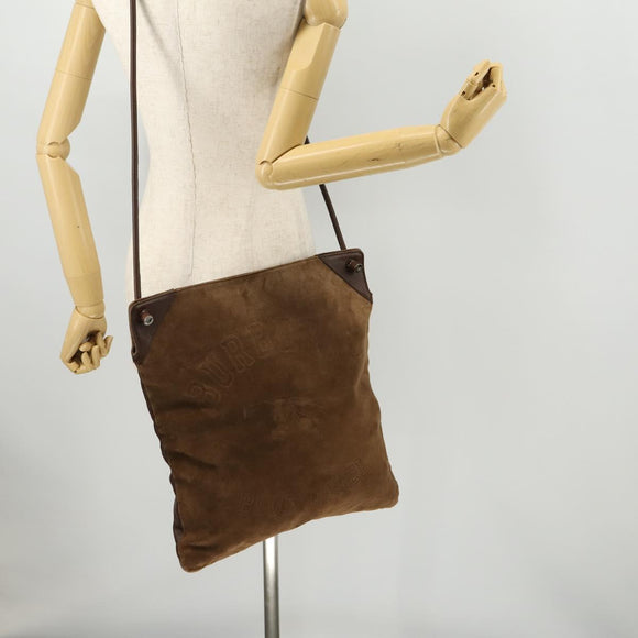 BURBERRY Shoulder Bag Suede Leather Brown Silver Auth mr2170
