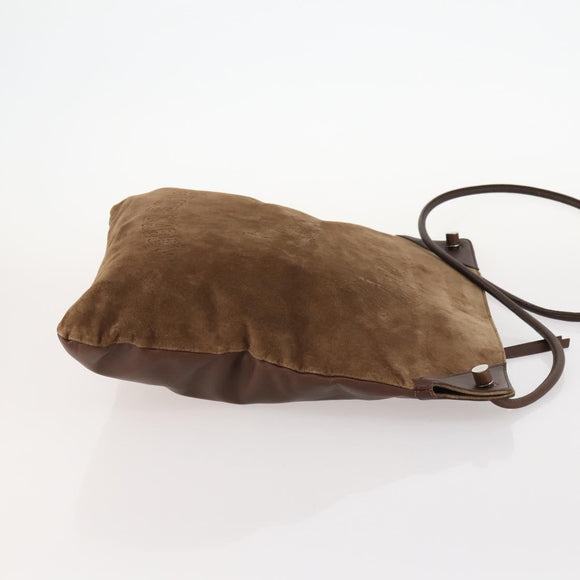 BURBERRY Shoulder Bag Suede Leather Brown Silver Auth mr2170