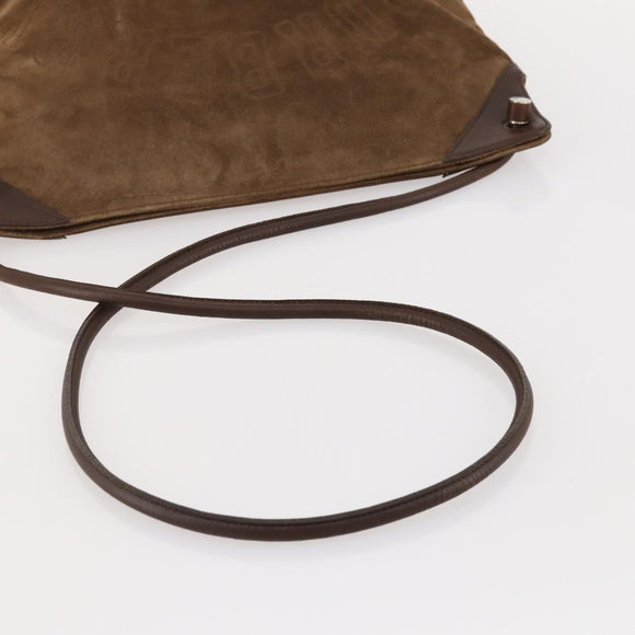 BURBERRY Shoulder Bag Suede Leather Brown Silver Auth mr2170