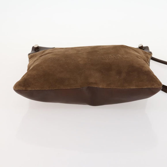 BURBERRY Shoulder Bag Suede Leather Brown Silver Auth mr2170