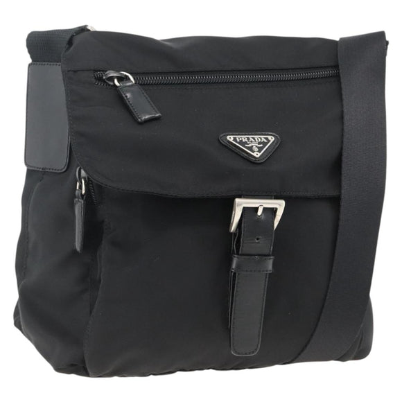 PRADA Umhängetasche Nylon Schwarz Silber Auth mr2174
