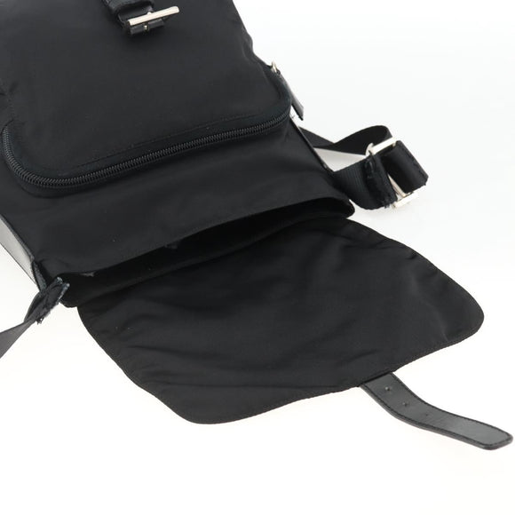 PRADA Umhängetasche Nylon Schwarz Silber Auth mr2174