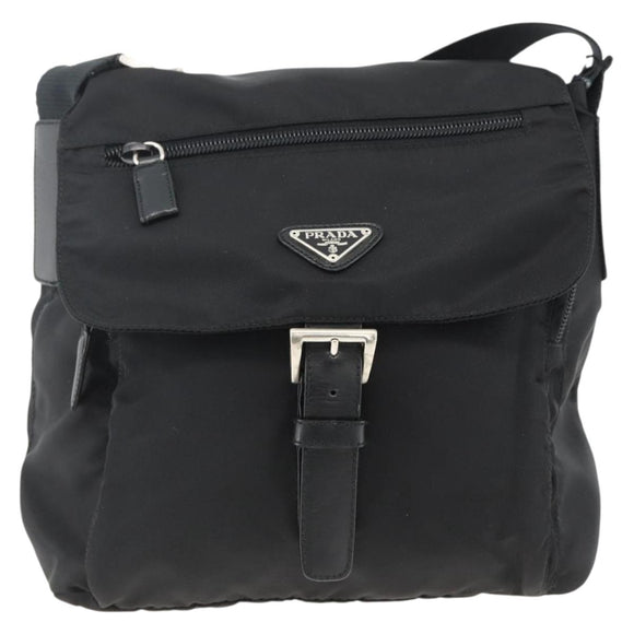 PRADA Umhängetasche Nylon Schwarz Silber Auth mr2174
