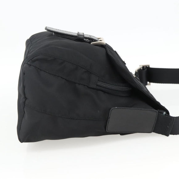 PRADA Umhängetasche Nylon Schwarz Silber Auth mr2174