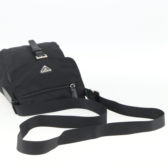 PRADA Umhängetasche Nylon Schwarz Silber Auth mr2174