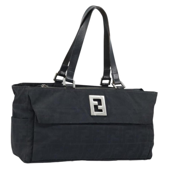 FENDI Zucca Canvas Draagtas Zwart Zilver Auth mr2177