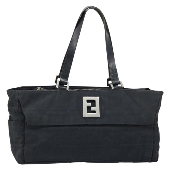 FENDI Zucca Canvas Draagtas Zwart Zilver Auth mr2177