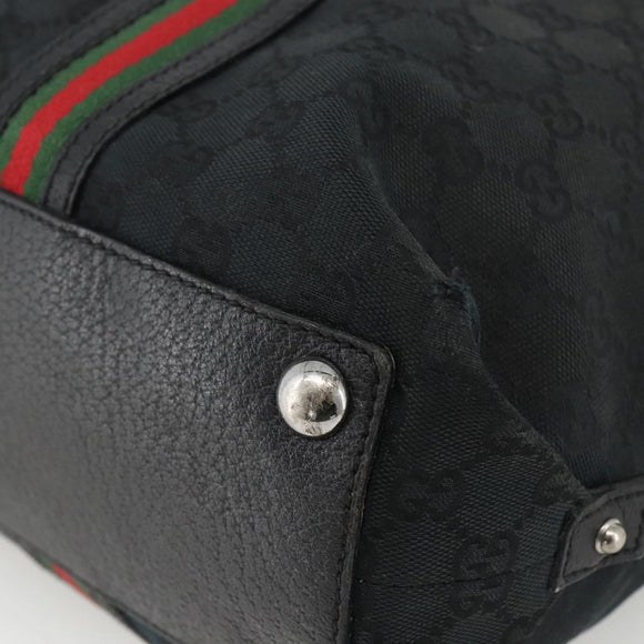 GUCCI GG Canvas Web Sherry Line Tote Bag Black Silver 132898 Auth mr2181