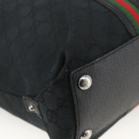 GUCCI GG Canvas Web Sherry Line Tote Bag Black Silver 132898 Auth mr2181