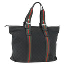 GUCCI GG Canvas Web Sherry Line Tote Bag Black Silver 132898 Auth mr2181-1