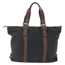 GUCCI GG Canvas Web Sherry Line Tote Bag Black Silver 132898 Auth mr2181-13