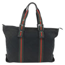 GUCCI GG Canvas Web Sherry Line Tote Bag Black Silver 132898 Auth mr2181-2