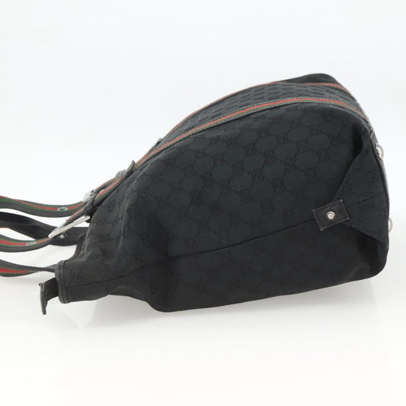 GUCCI GG Canvas Web Sherry Line Tote Bag Black Silver 132898 Auth mr2181